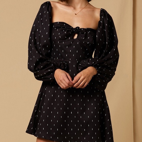 CHOOSY Bond Puff Sleeves Square Neckline Mini Dress - Picture 11 of 11